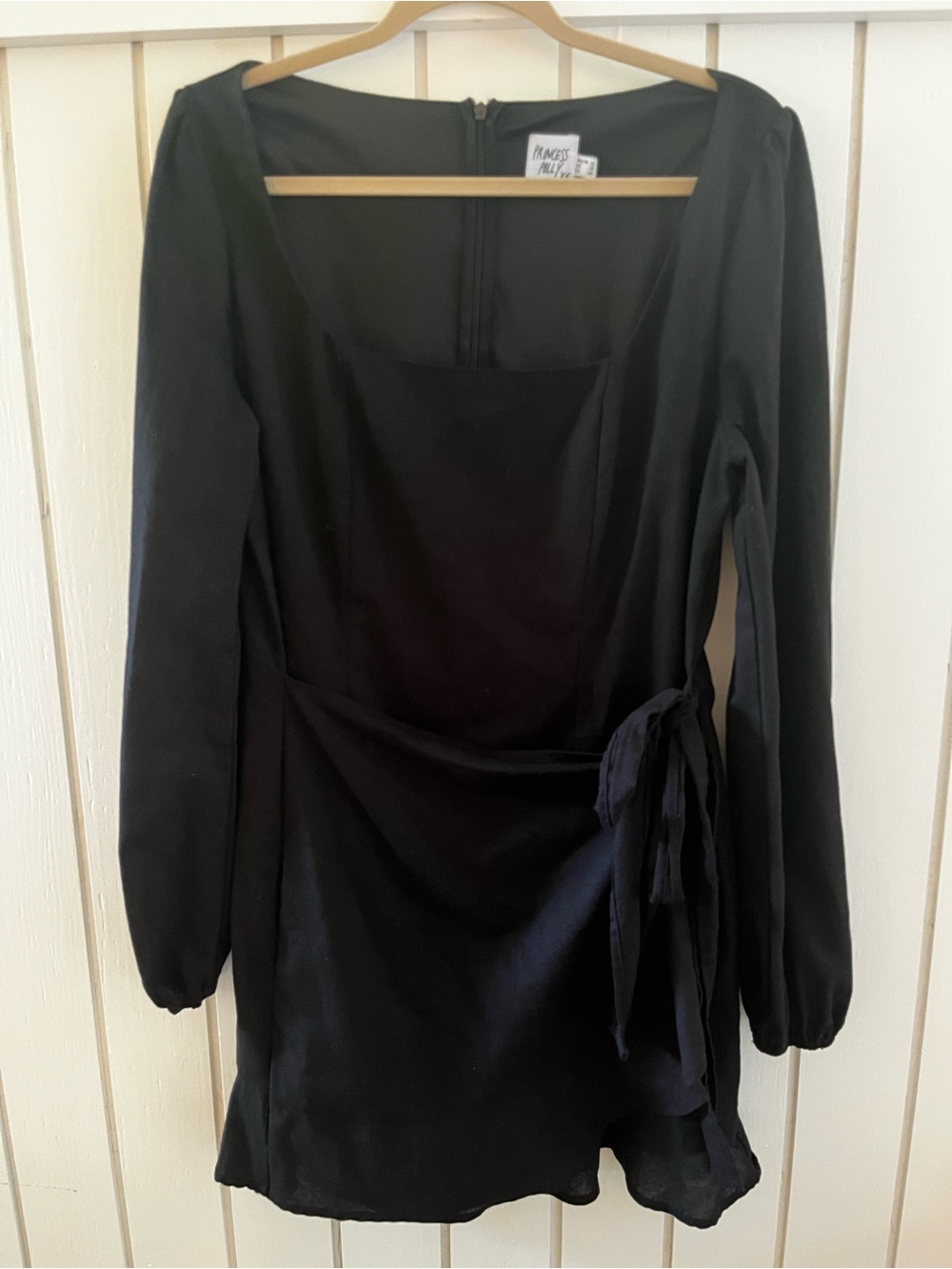 Princess Polly Black Long Sleeve Tie-Waist Mini Dress